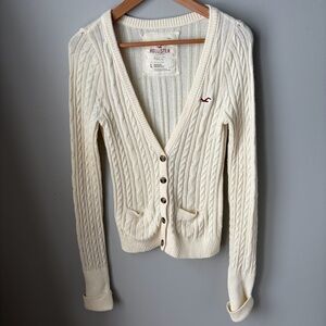 Vintage Hollister Y2K ivory Cable Knit‎ V-Neck Cardigan Women’s Size L-RARE